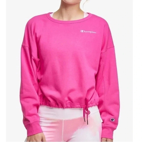 Champion Cropped Sweatshirt French Terry Top Pink - Picture 1 of 10